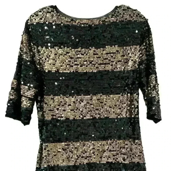 BCBGMAXAZRIA NWT Marta Black Gold Dress Size L Allover Sequin Striped Sheath - Picture 8 of 11